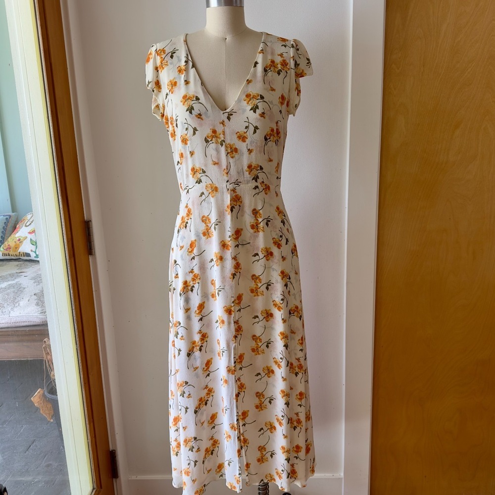 Reformation Floral Wellfleet Back Cutout V-neck Midi Dress-Sz 12-Limonada Print - Picture 1 of 16